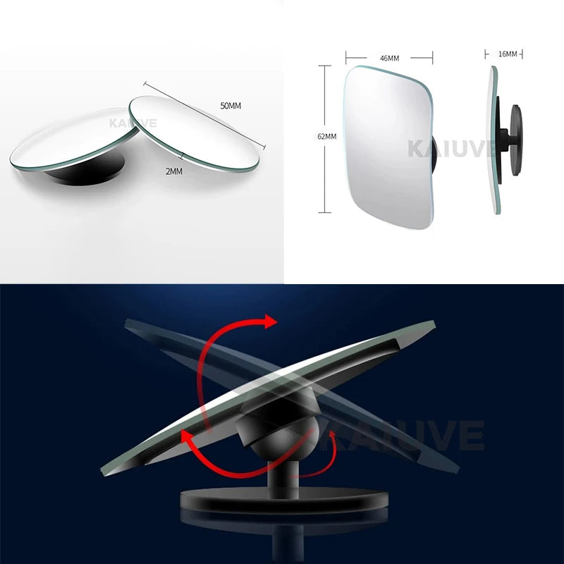 Motorcycle Car Blind Spot Rear View Mirror Wide Angle Adjustable Small Round Mirror 360° Rotation Reverse Auxiliary Rearview