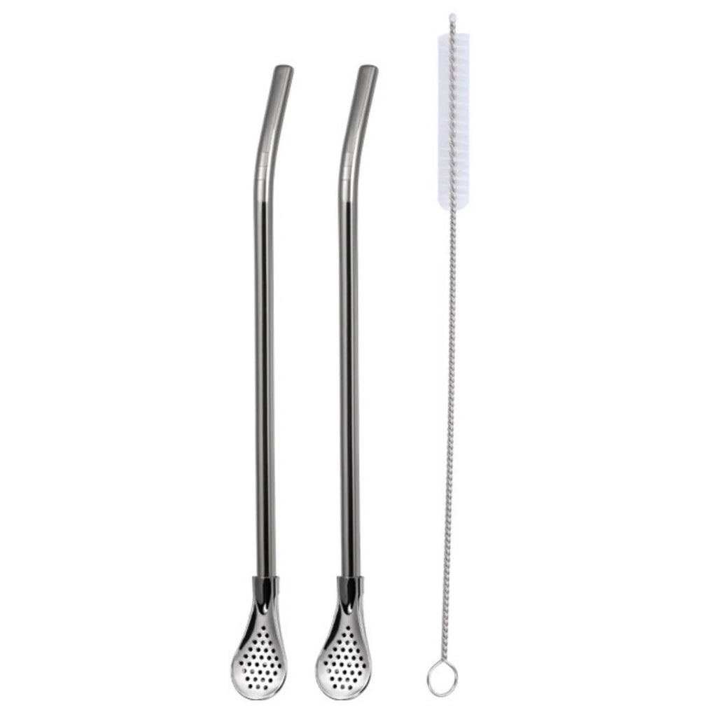 Reusable Metal Straws With Filter Stirring Spoon Great For Tea,Coffee,Cocktail And Fruit Juice Drinking Kitchen Bar Accessories