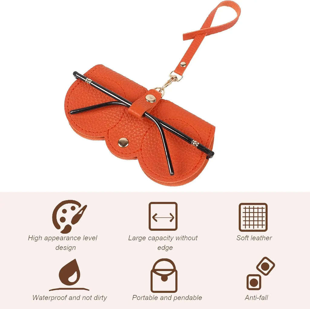 2Pcs PU Leather Sunglasses Bag Pouch Slim Portable Soft Glasses Case Holder With Button Clip Wrist Strap Eyewear Bags