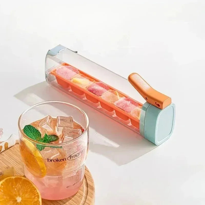 Food Grade Silicone Ice Cube Mold with One Click Press Type Storage Box Whiskey Cube Maker Kitchen Tool for Home Bar