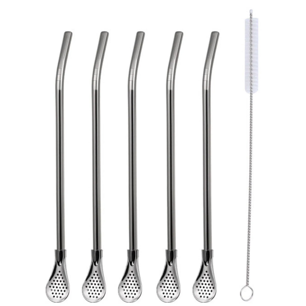 Reusable Metal Straws With Filter Stirring Spoon Great For Tea,Coffee,Cocktail And Fruit Juice Drinking Kitchen Bar Accessories