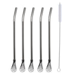 Reusable Metal Straws With Filter Stirring Spoon Great For Tea,Coffee,Cocktail And Fruit Juice Drinking Kitchen Bar Accessories