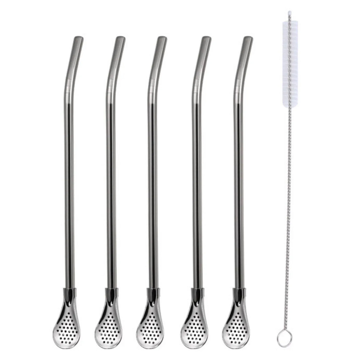 Reusable Metal Straws With Filter Stirring Spoon Great For Tea,Coffee,Cocktail And Fruit Juice Drinking Kitchen Bar Accessories