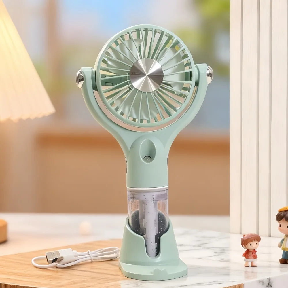 Mini Portable Handheld Fan Hydrating Spray Cooling Electric Hand Fan USB Rechargeable Bracket Base Pocket Fan Outdoor Travel