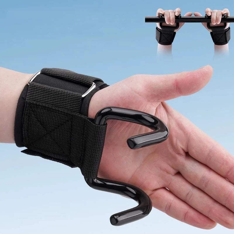 1PairWeight Lifting Hook Grips With Wrist Wraps Hand-Bar Wrist Strap Gym Fitness Hook Weight Strap Pull-Ups Power Lifting Glove Main image