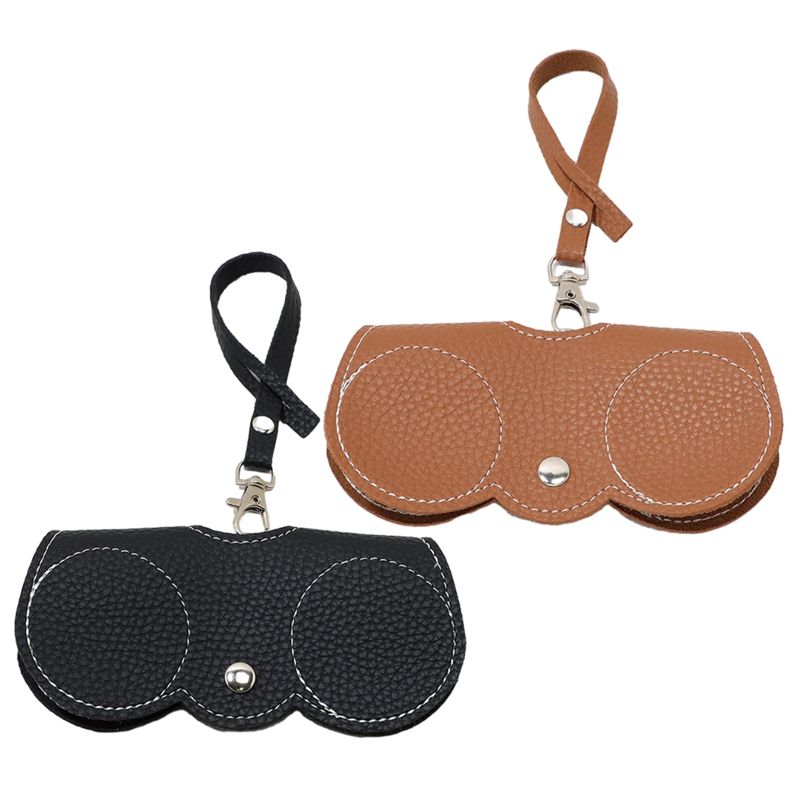 2Pcs PU Leather Sunglasses Bag Pouch Slim Portable Soft Glasses Case Holder With Button Clip Wrist Strap Eyewear Bags