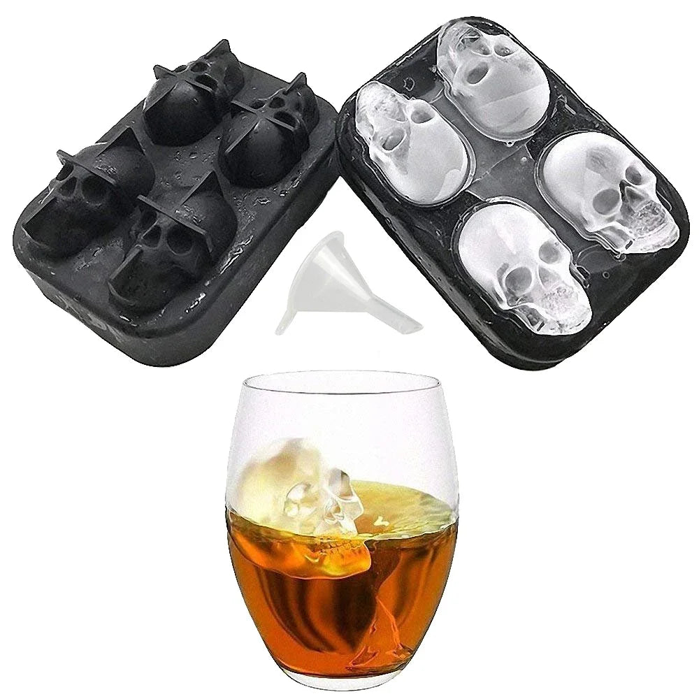 3D 4 Cavity Ice Cube Tray ice mold for Ice Cream & Party  Skull Ice Cube Tray, ice tray, Silicone ice Maker Molds with Funnel, Secondary image