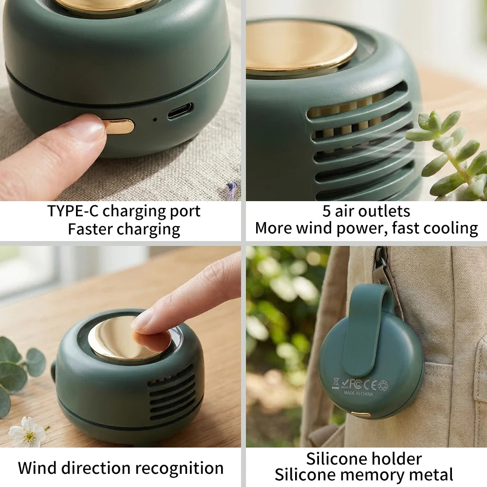 Mini Clip Fan Hanging Waist Neck Fan Girl Electric Air Cooling Fan USB Leafless Fan for Outdoor Camping Fishing Car Accessorie