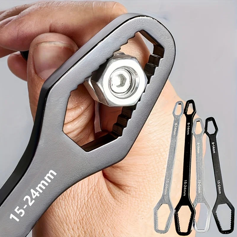 1pc Universal Double Ended Wrench, Self-Tightening 3-17mm Screw Nuts Repair Wrench, Double-Headed Ratchet Spanner, Adjustable Main image