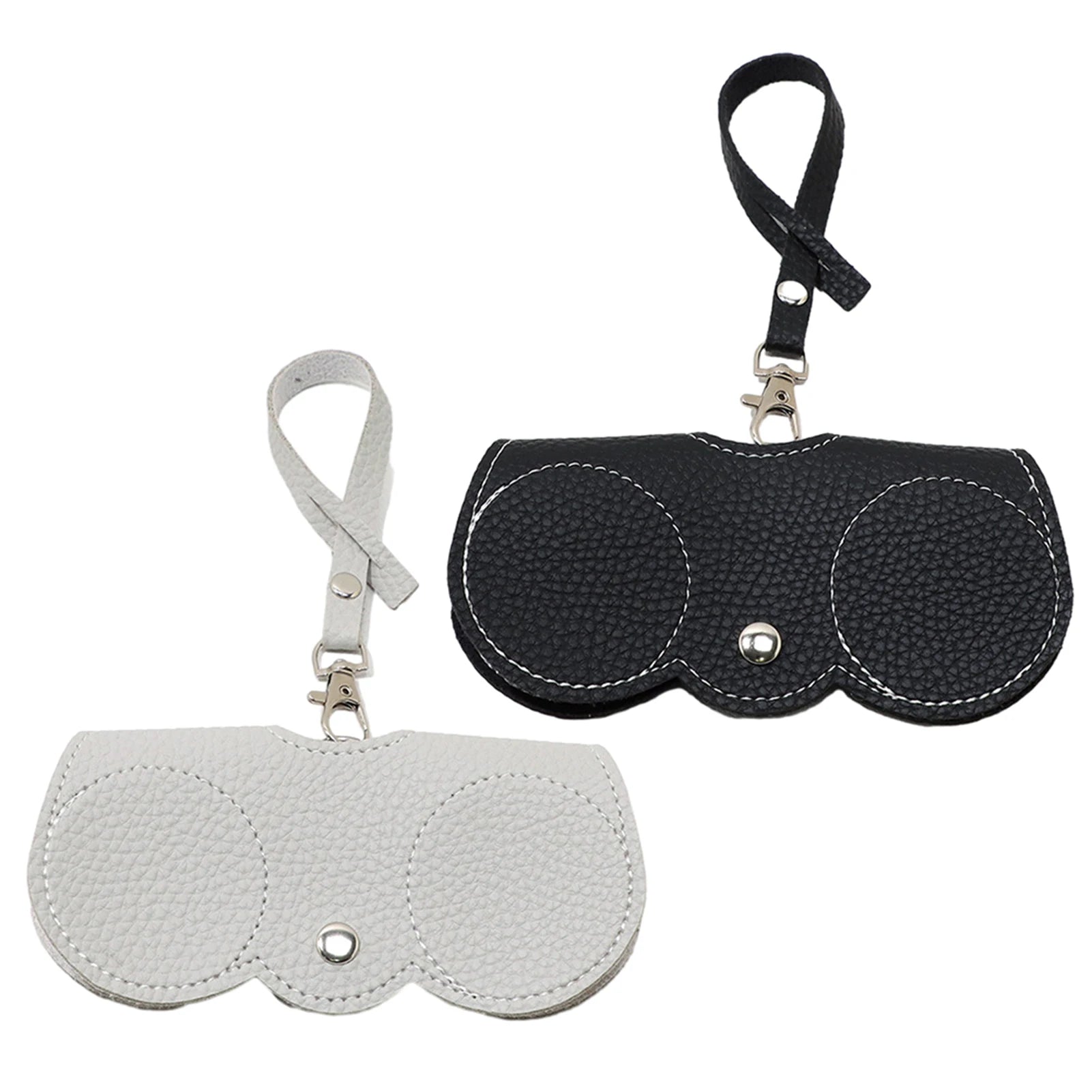 2Pcs PU Leather Sunglasses Bag Pouch Slim Portable Soft Glasses Case Holder With Button Clip Wrist Strap Eyewear Bags