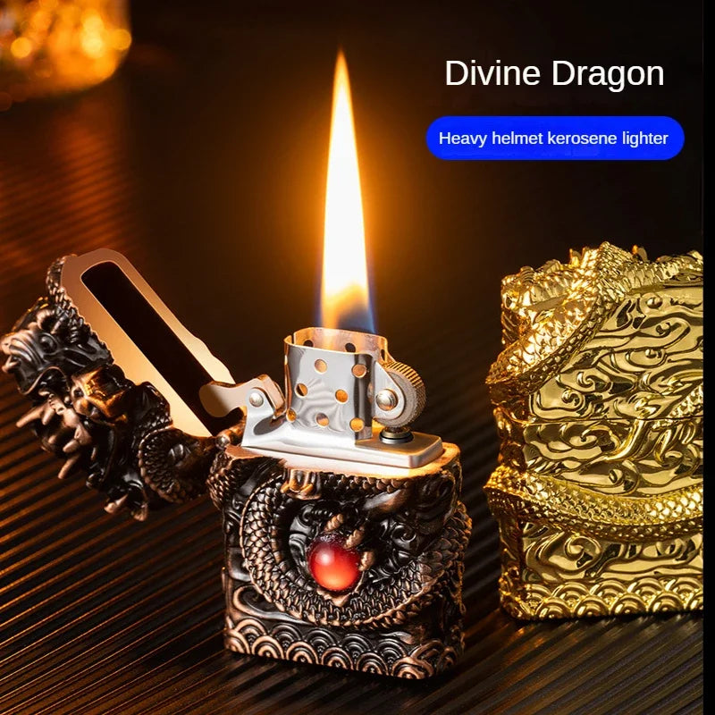 Dragon Lighter Grinding Wheel Flint Smoking Accessories Threedimensional Relief Retro Torch Men Gift Cigarette Lighters