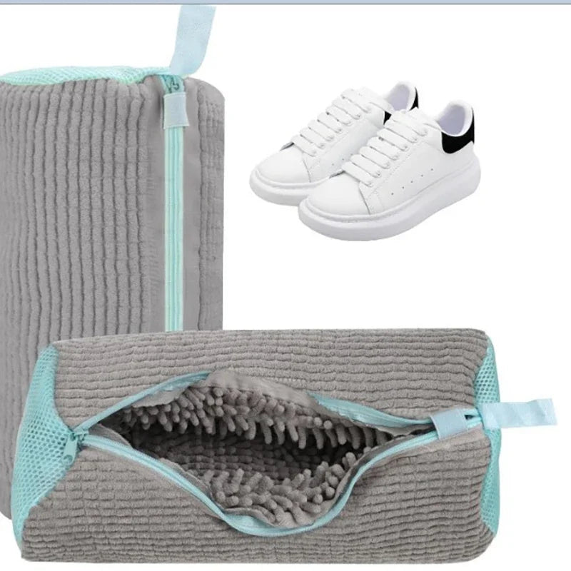 1pc Fluffy Shoe Washing Bag 360° Surround Cleaning Reusable Durable Machine-Washable Laundry Bag with Zipper Closure