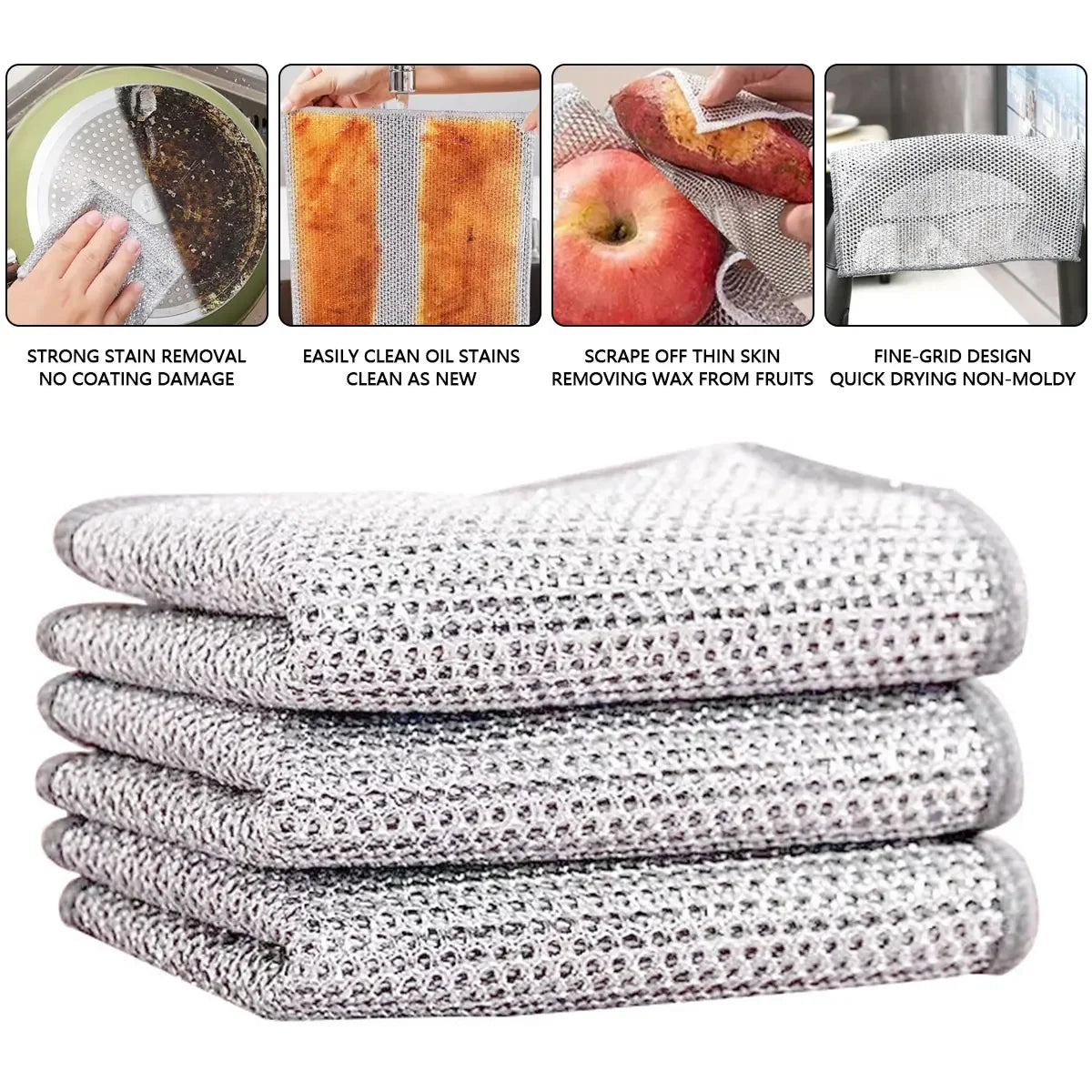 5pcs Wire Wipes Kitchen Cleaning Cloths Reusable