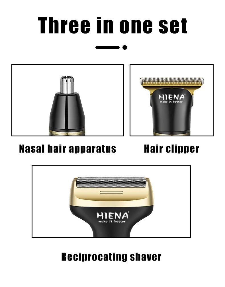 HIENA 3 In 1 Hair Clipper Portable Cordless Hair Beard Shavers For Men Electric Nose Hair Beard Shaving Razor Set Hair Cutters