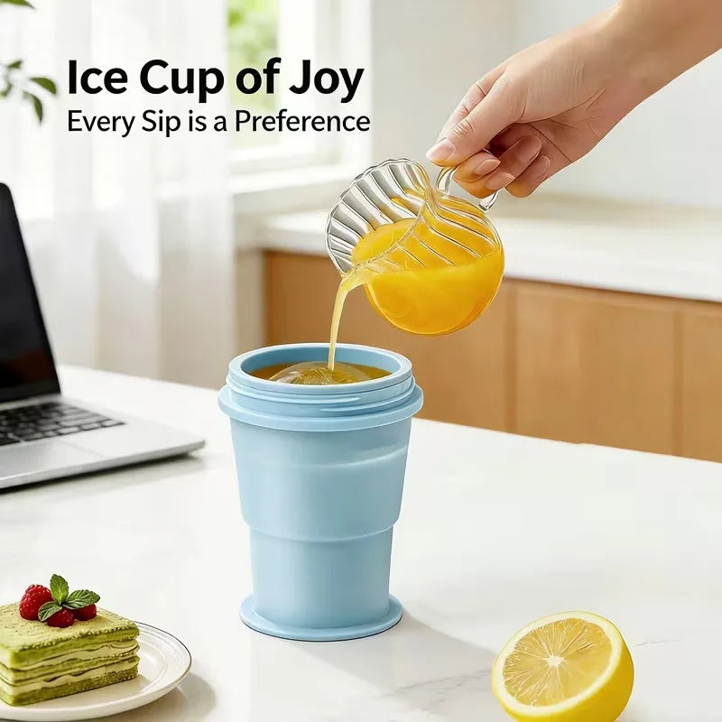 Portable Foldable Ice Cup With Built-In Straw Lightweight Durable Travel Outdoor Sports Use