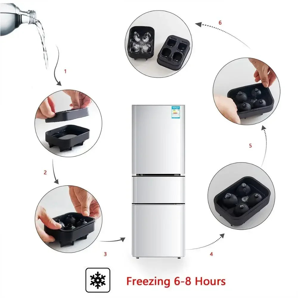 3D 4 Cavity Ice Cube Tray ice mold for Ice Cream & Party  Skull Ice Cube Tray, ice tray, Silicone ice Maker Molds with Funnel,