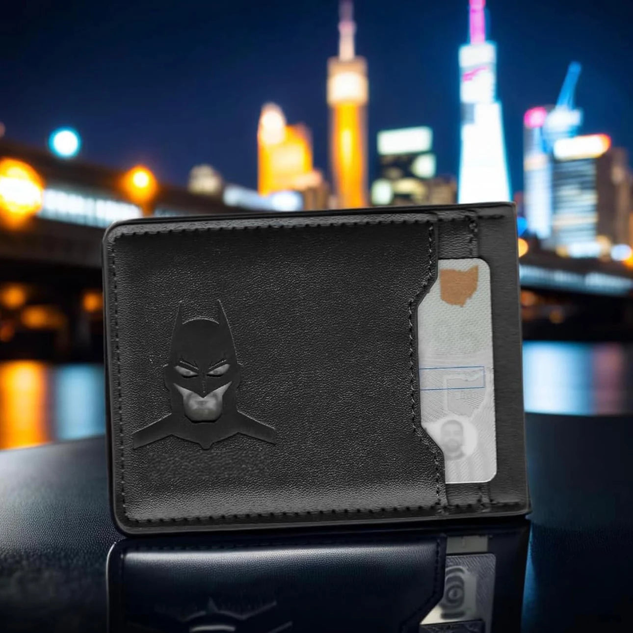 Bat ID Wallet Slim Leather Card Holder Case Wallet With Super Hero Mask Gift For Dad Son Boyfriend Husband Anniversary Birthday Secondary image