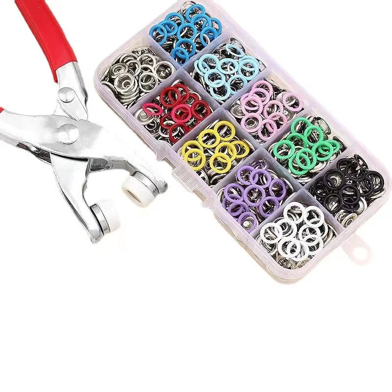50Set Colorful Metal Sewing Buttons Plier Tool Hollow/Solid Prong Press Studs Snap Fasteners for Installing Clothes Bags