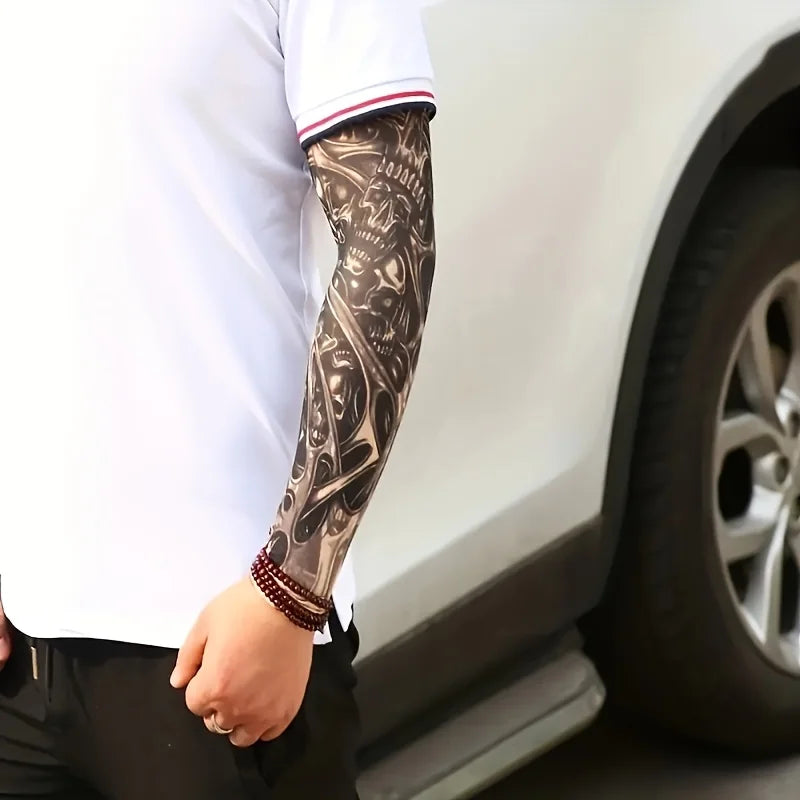 1 tattoo covered sleeve, flower arm sleeve, tattoo for men and women, summer outdoor cycling, driving, sun protection, arm sleev