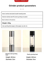 Salt and Pepper Grinder 2 in 1 Manual Stainless Steel Salt Pepper Mills with Adjustable Ceramic Grinding Spice Mill Kitchen Tool