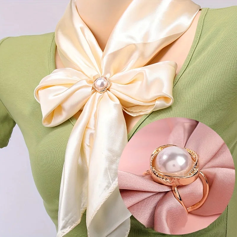 4-Piece Elegant Rose Gold Faux Pearl Scarf Clip Set - Versatile Metal Square Knot and Ring Clasp Clips, Secure Fastening