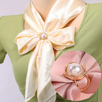 4-Piece Elegant Rose Gold Faux Pearl Scarf Clip Set - Versatile Metal Square Knot and Ring Clasp Clips, Secure Fastening