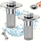 2-Pack Stainless Steel Pop-Up Sink Drain Strainer – Removable Basket! Clog-Preventing Hair Catcher for Bathtub/Shower/Sink