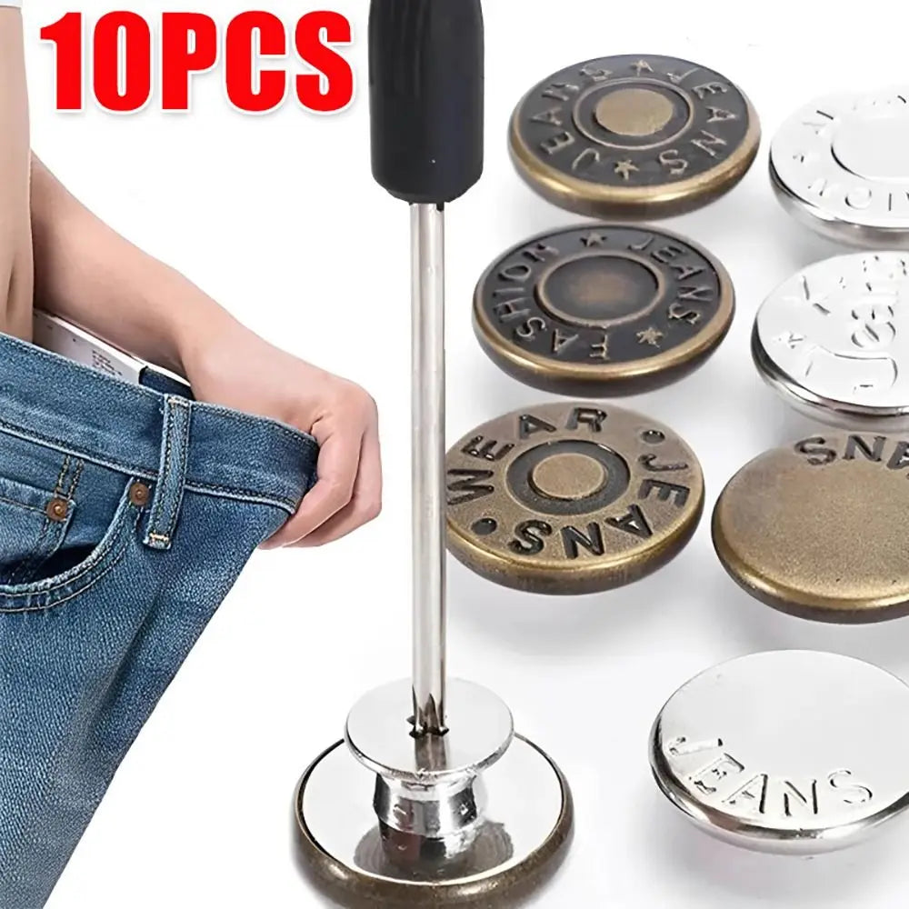 10Pcs Metal Jeans Buttons 17mm Replacement No-Sewing Screw Button Repair Kit Nailless Removable Jean Buckles Clothing Pants Pins Main image
