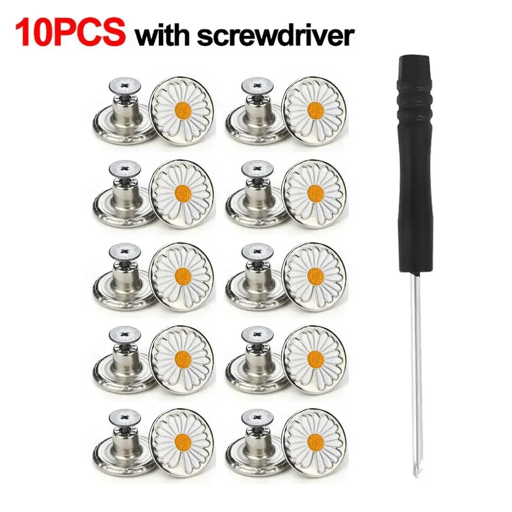 10Pcs Metal Jeans Buttons 17mm Replacement No-Sewing Screw Button Repair Kit Nailless Removable Jean Buckles Clothing Pants Pins