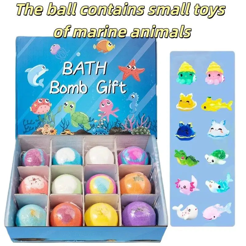 12Pcs Kids Bath Bombs Set – Skin Friendly Mega Bubbles with Surprise Ocean Toys Inside, Natural Bath Gift for Boys & Girls