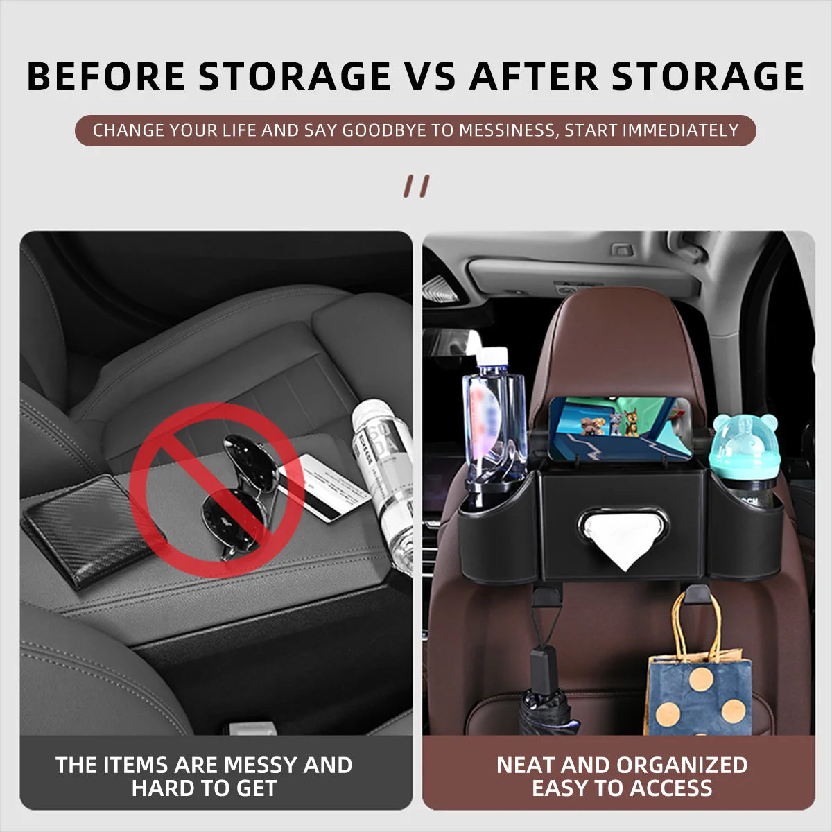 Multifunctional Car Seat Back Storage Hanging Box Interior Tissue Box Cup Holder Backseat Organizer With Hook Automobile Parts