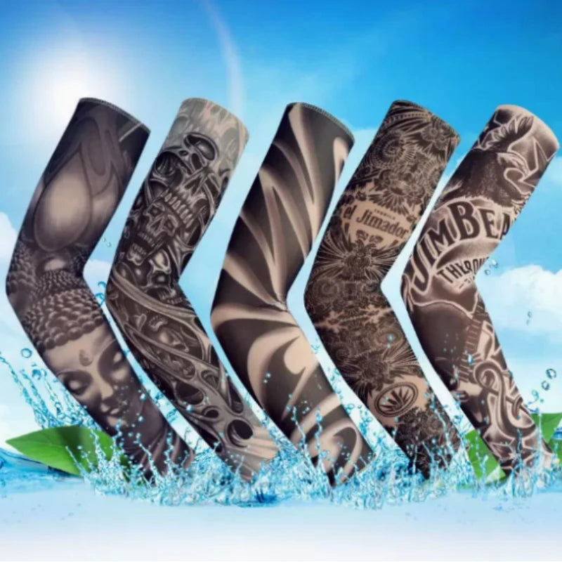 1 tattoo covered sleeve, flower arm sleeve, tattoo for men and women, summer outdoor cycling, driving, sun protection, arm sleev Main image