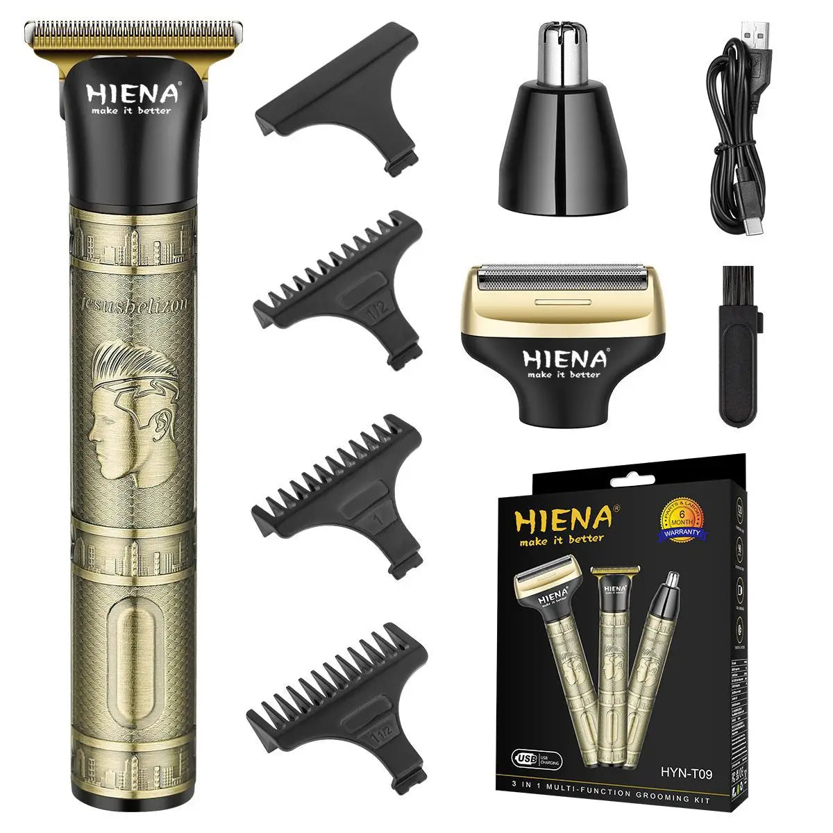 HIENA 3 In 1 Hair Clipper Portable Cordless Hair Beard Shavers For Men Electric Nose Hair Beard Shaving Razor Set Hair Cutters