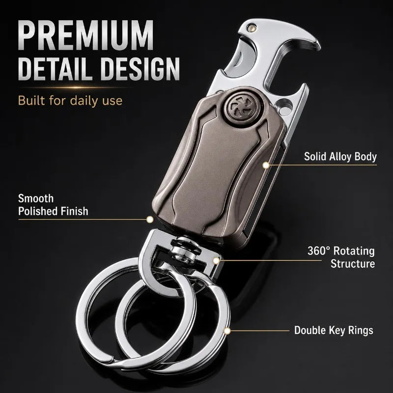 Metal Keychain Fidget Spinner Bottle Opener 4-in-1 Car Key Holder with Phone Stand Alloy EDC Key Ring Portable Gadget Tool Gift