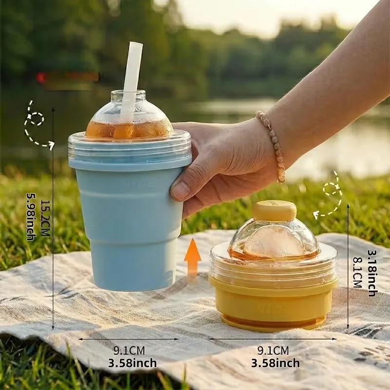 Portable Foldable Ice Cup With Built-In Straw Lightweight Durable Travel Outdoor Sports Use