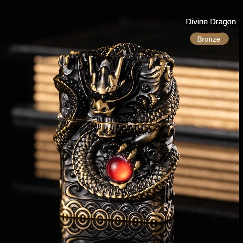 Dragon Lighter Grinding Wheel Flint Smoking Accessories Threedimensional Relief Retro Torch Men Gift Cigarette Lighters