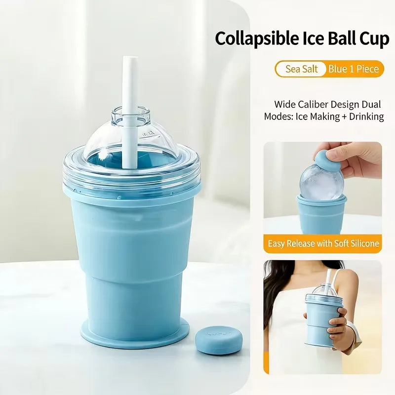Portable Foldable Ice Cup With Built-In Straw Lightweight Durable Travel Outdoor Sports Use