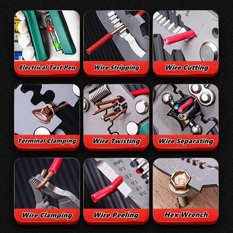 Multifunctional Wire Stripper with Electrical Test Pen Foldable Cable Cutter Crimper Tool, Electrical Folding Pliers for Cutting Secondary image