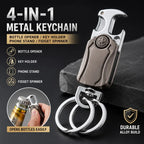Metal Keychain Fidget Spinner Bottle Opener 4-in-1 Car Key Holder with Phone Stand Alloy EDC Key Ring Portable Gadget Tool Gift
