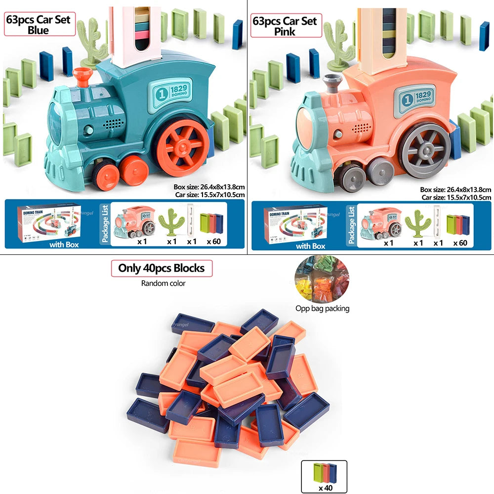 Domino Train for kids Automatic Laying Electric Car Colorful Dominoes Set Brick Blocks Kits Games Educational Toys Girl Boy Gift Secondary image
