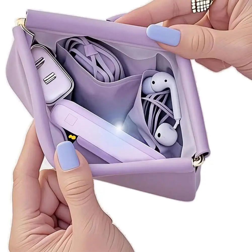 Bullet Storage Bag with Automatic Closure, Wired Headphone Storage Bag, PU Coin Purse, Mini Portable Lipstick and Makeup Bag