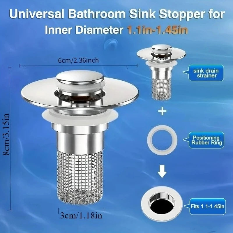 2-Pack Stainless Steel Pop-Up Sink Drain Strainer – Removable Basket! Clog-Preventing Hair Catcher for Bathtub/Shower/Sink