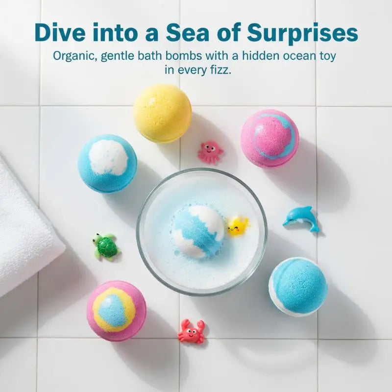 12Pcs Kids Bath Bombs Set – Skin Friendly Mega Bubbles with Surprise Ocean Toys Inside, Natural Bath Gift for Boys & Girls