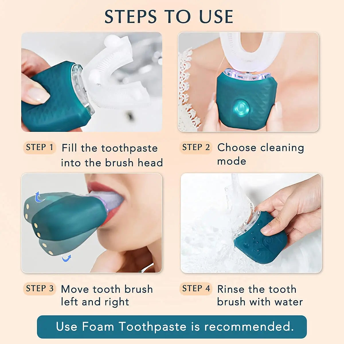 Adult U-shaped Automatic Toothbrush 360° Full Mouth Whitening Wireless Charging Waterproof Brush Ultrasonic Electric Toothbrush