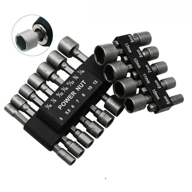 14pcs Hex Socket Sleeve Nozzles Nut Driver Set Power Nuts Driver Socket Screwdriver Set Bits Sets Tools 5mm-13mm