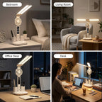 Double Headed Table Lamp With Fan Eye Protection Table Lamp LED Rechargeable Dimmable Smart Display Study Reading Night Light