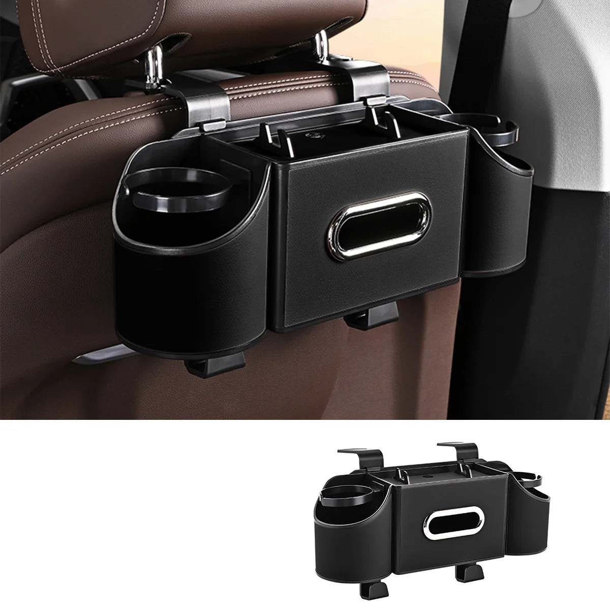 Multifunctional Car Seat Back Storage Hanging Box Interior Tissue Box Cup Holder Backseat Organizer With Hook Automobile Parts Main image