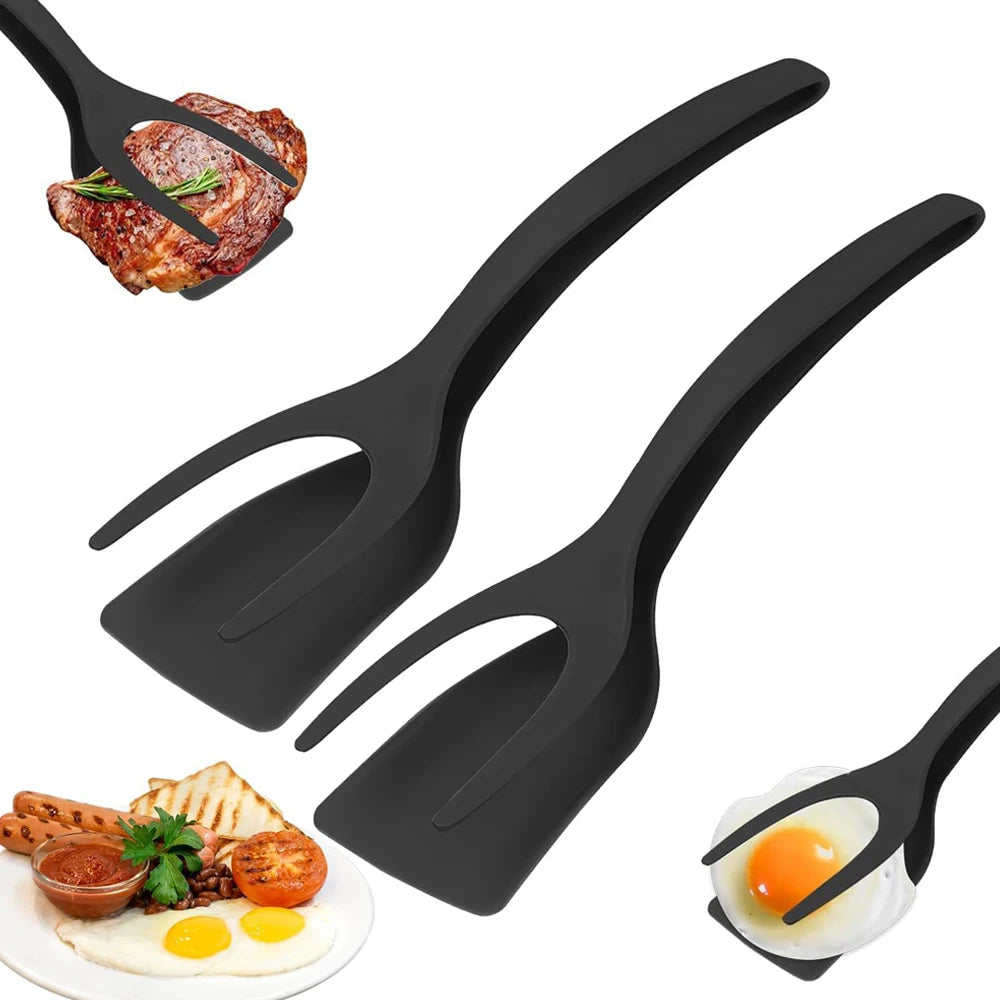 New 2 in 1 Grip Flip Spatula Tongs Egg Flipper Spatula Nylon Non Stick Coating Pancake Fish French Toast Omelet Making Tool Main image