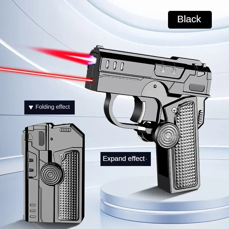 Multi functional folding dual form decompression gyro gun shaped lighter with creative deformation and windproof red flame Main image