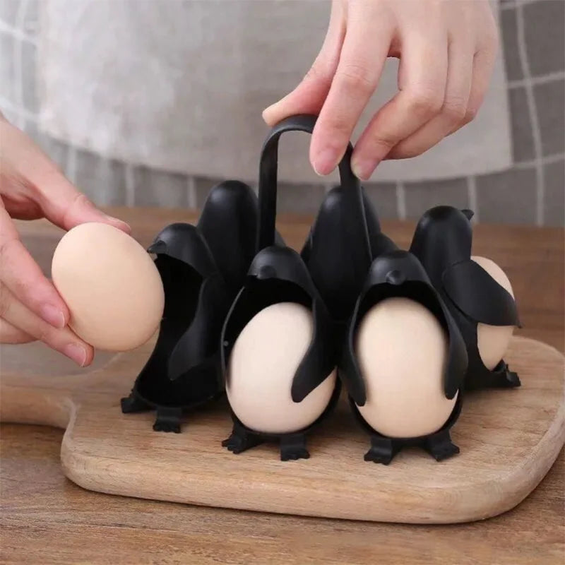 Penguin Egg Steamer & Refrigerator Egg Holder Set 6pcs Electric Egg Cooker with Storage Rack Stackable Organizer for Kitchen Main image